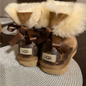UGG Louis Vuitton custom Tan and Cream Fur Boots